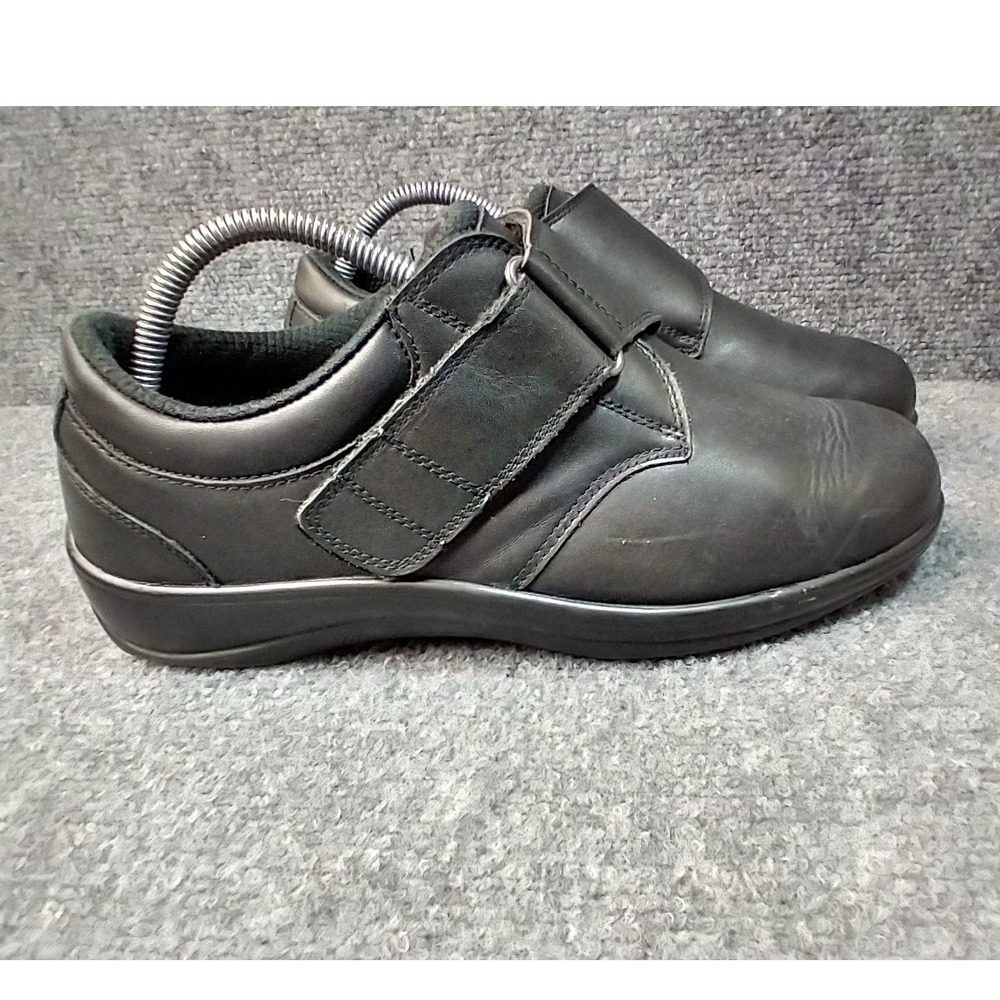 Orthofeet 810 Black Leather Walking Shoes Womens 8.5 X-Wide 2E Comfort Strap